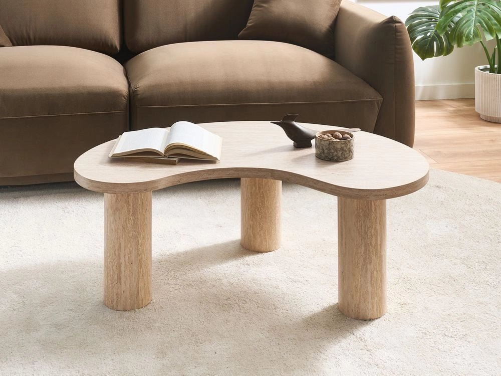Tavolino con piano effetto travertino in MDF impiallacciato, design moderno effetto pietra beige Design moderno Soggiorno