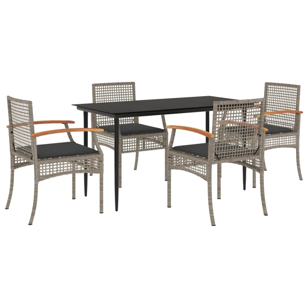Set da Pranzo da Giardino 5 pz | Set Salotto da Giardino con Cuscini in Polyrattan Grigio