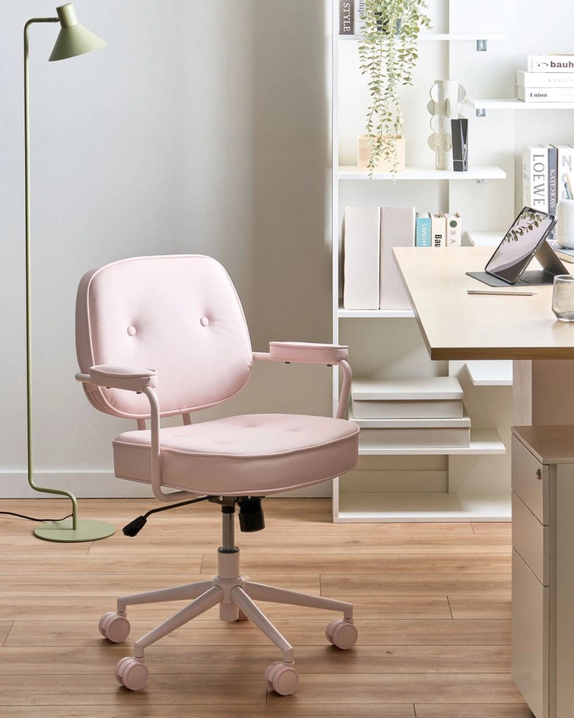Sedia da ufficio in tessuto Struttura in metallo ecopelle Funzione girevole Altezza regolabile Mobili da ufficio Rosa Pastello