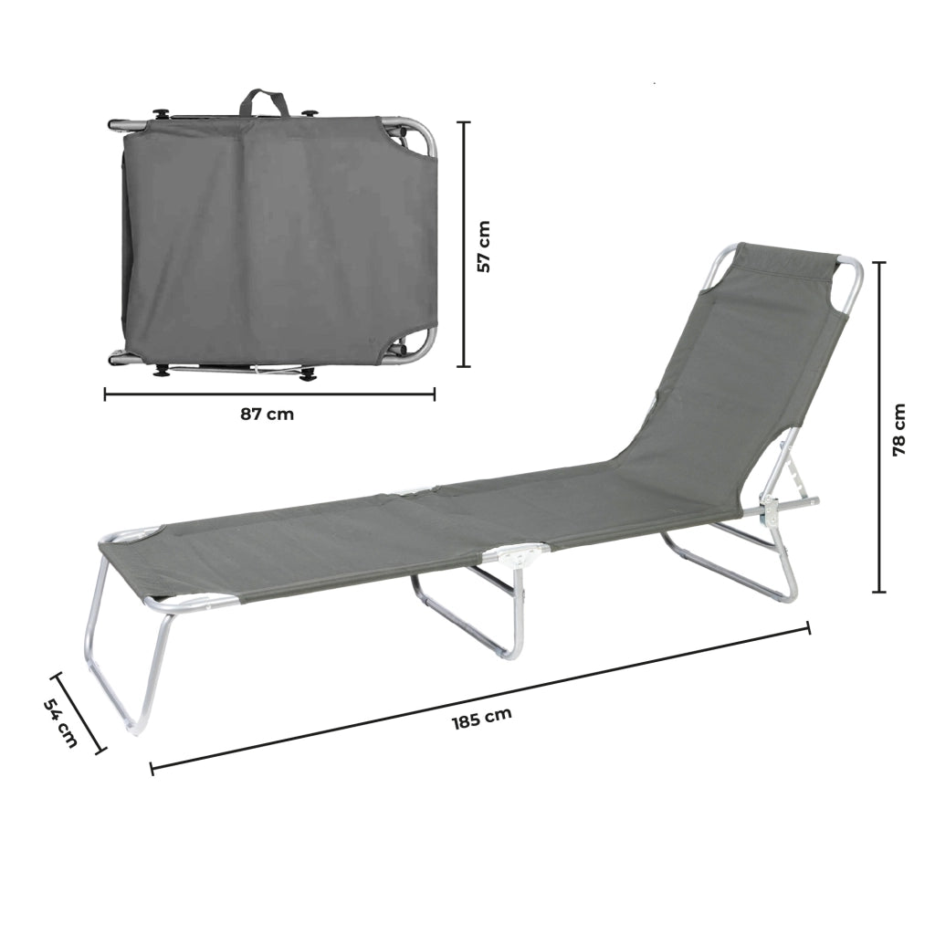 Coppia Lettini Prendisole Pieghevoli in Metallo  Reclinabili 4 Posizioni, Waterproof e Anti-UV, Portata 110 kg, Ideali per Mare Giardino Piscina Grigio