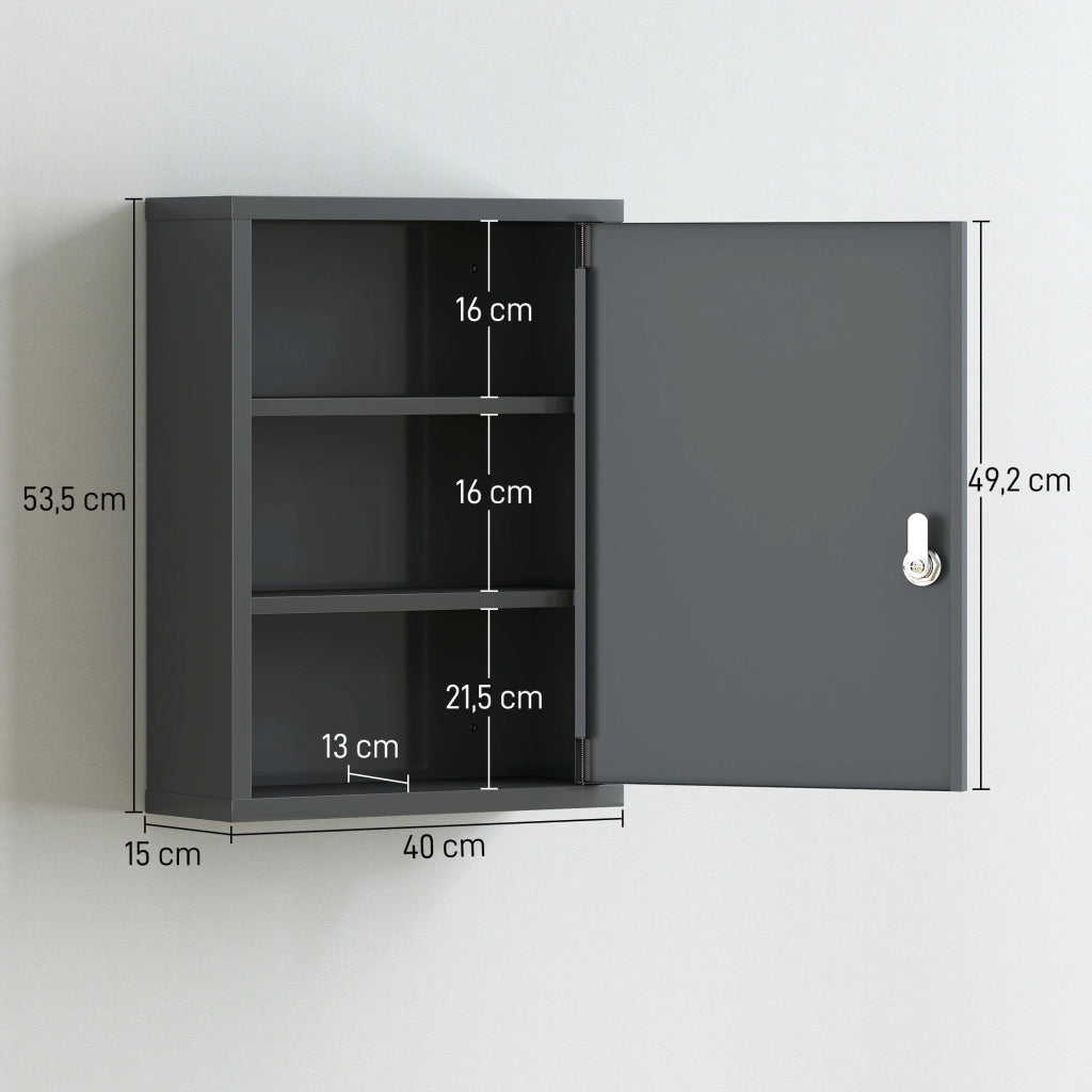 Armadietto da Parete 3 Ante con Chiusura a Chiave ¨C Zephmum ¨C 40x15x53.5 cm Grigio Antracite
