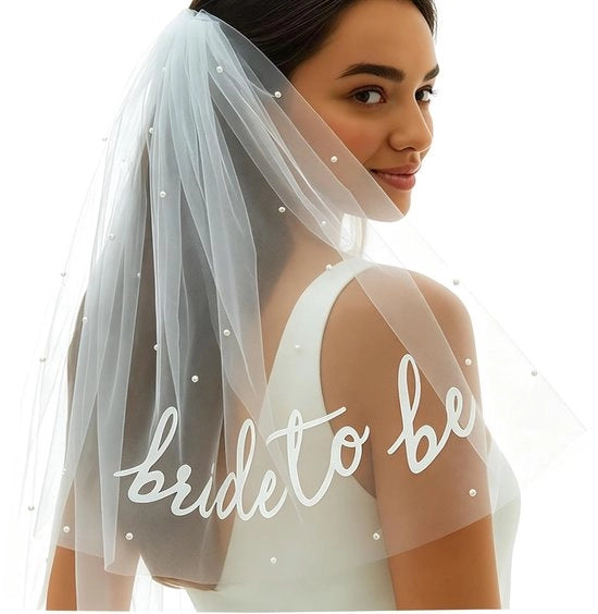Sluier da sposa con perle - Sluiera da sposa a doppia satinatura - Accessorio da sposa - Sluiera per il matrimonio - Sluiera per il ballo di fidanzamento - Sluiera con forma adatta al viso - Ideale per le foto di nozze - Accessorio da sposa per foto