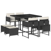 Set da Pranzo da Giardino 9 pz | Set Salotto da Giardino con Cuscini Nero in Polyrattan