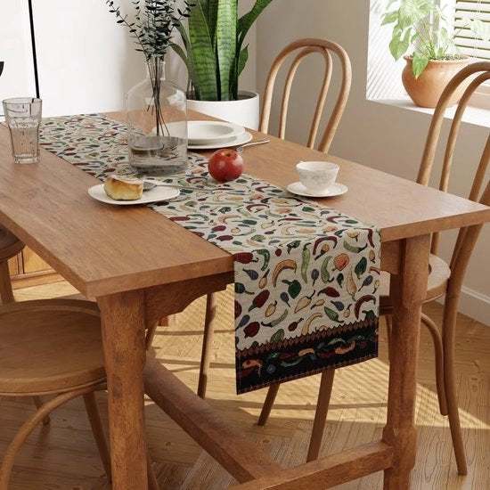 Tappeto Jacquard a Boho con Disegno di Peperoncino - Stile Vintage | Dimensioni 32 x 150 cm | Tappeto Boemo in Tessuto per 4 posti da Cucina - Lavabile in Lavatrice