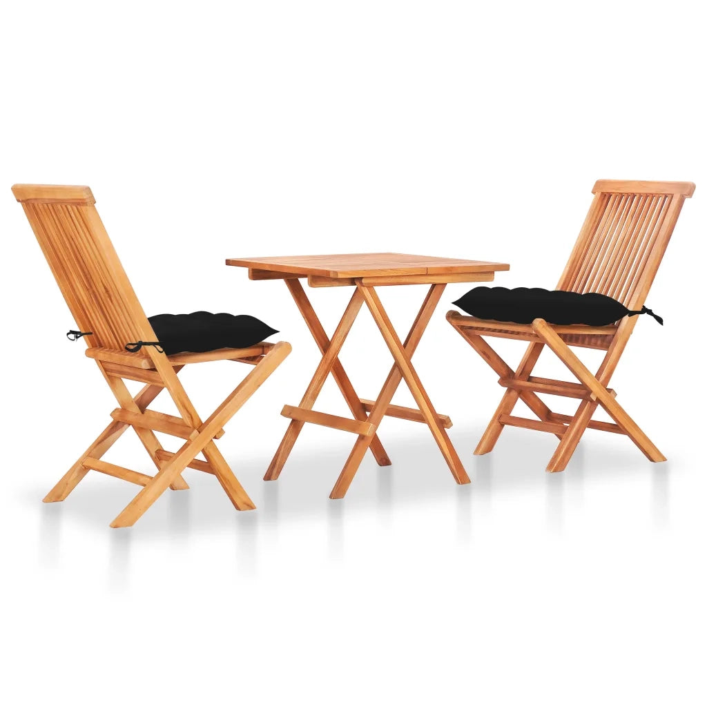 Set da Bistrot 3 pz con Cuscini Neri in Legno Massello di Teak cod mxl 43687