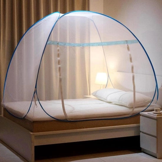 Tenda per Piscina Pop-up con Doppia Porta per Esterni e Campeggio 120 * 200cm con Cinturino Blu. Facile da Ripiegare e Portatile.
