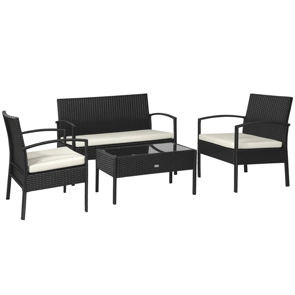 Set da Giardino 4 Pezzi in Rattan PE ¨C zephmum ¨C Nero e Crema