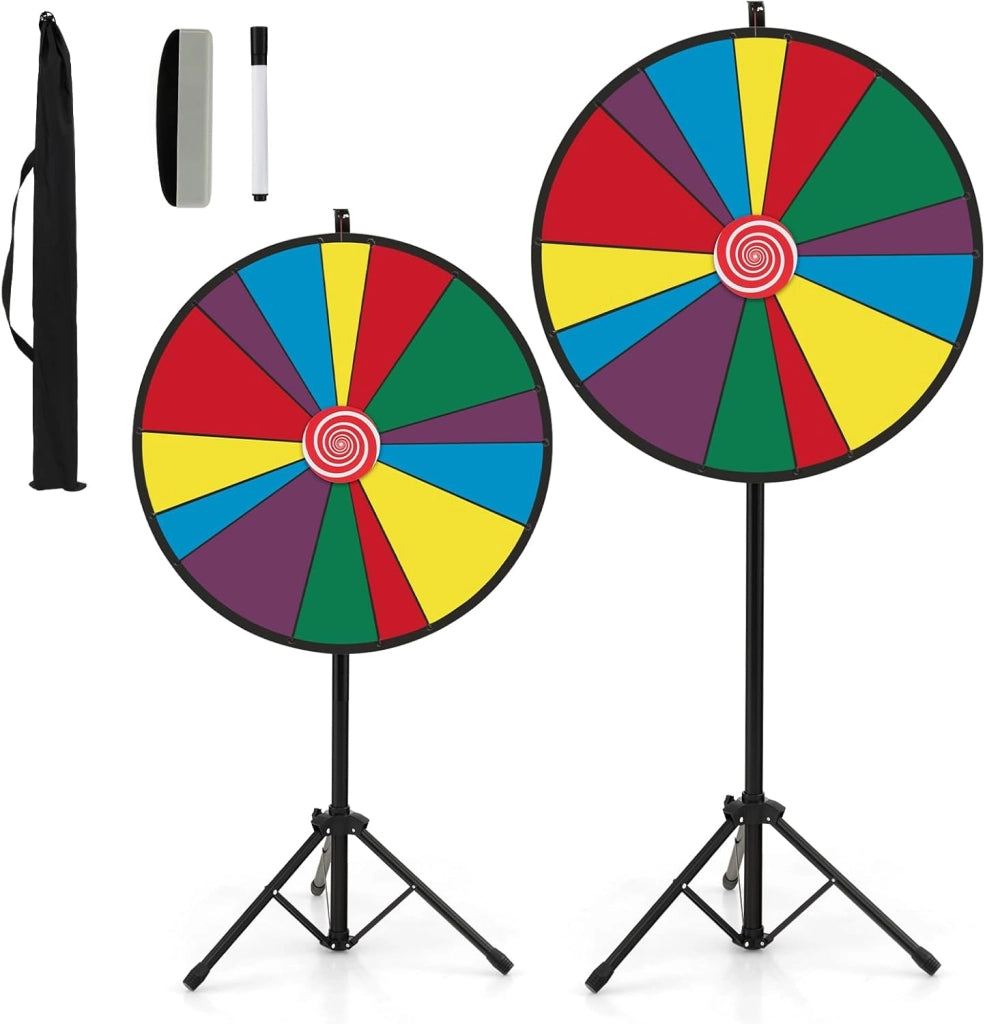 Ruota della Fortuna 30'', 14 Shot, da Terra con Altezza Regolabile, con Pennarello e Cancellino Riutilizzabile, Base Stabile a Treppiede, per Feste, Carnevale e Ferie (Ø76 cm, 140-170cm)