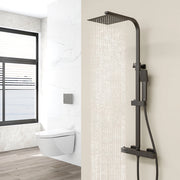 AICA Set Doccia Completo Nero con Soffione, Doccetta, Rubinetto e Saliscendi Quadrati, Miscelatore Termostatico Doccia