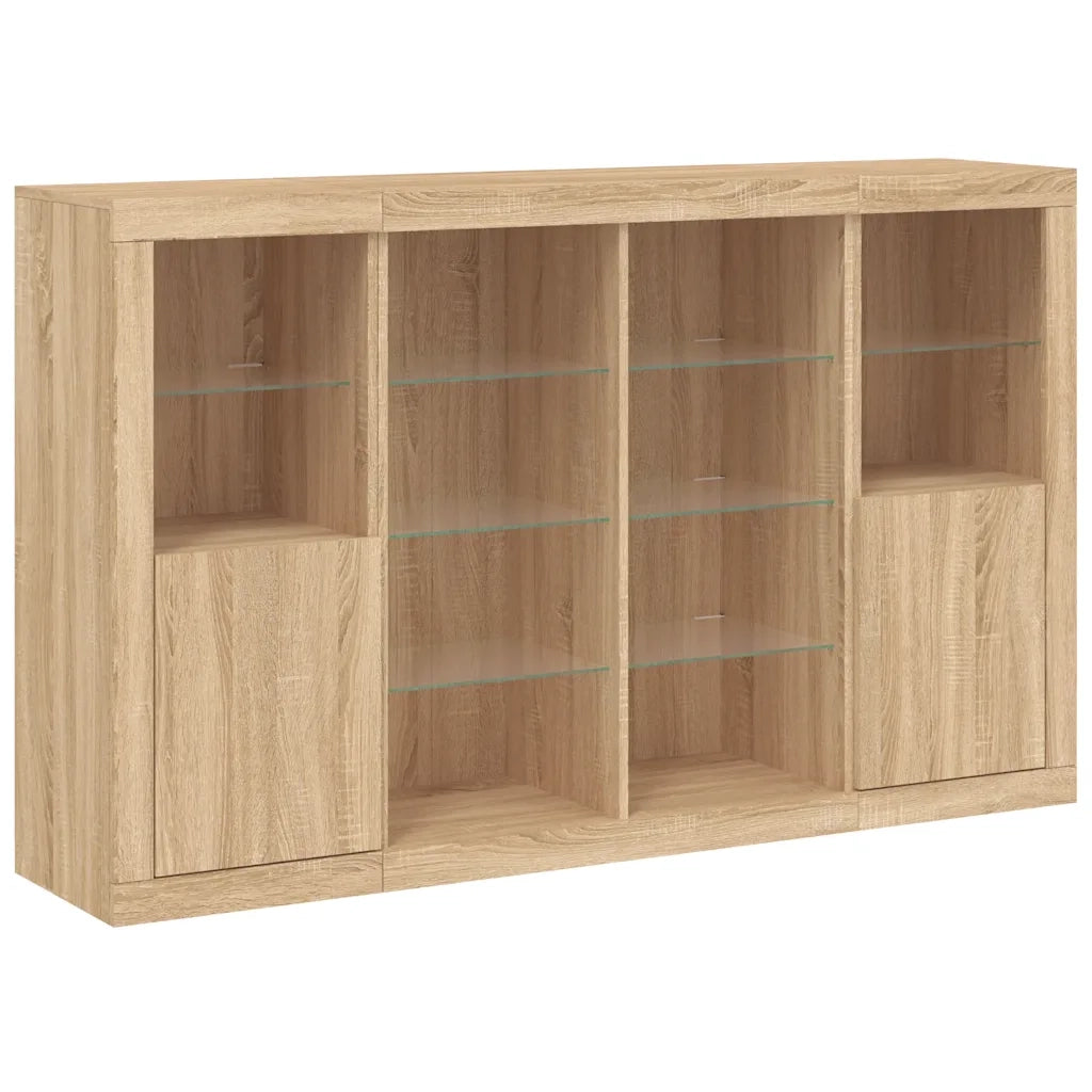 Credenze con Luci LED 3 pz | Madia | Buffet da pranzo | Armadio da pranzo Rovere Sonoma in Legno Multistrato