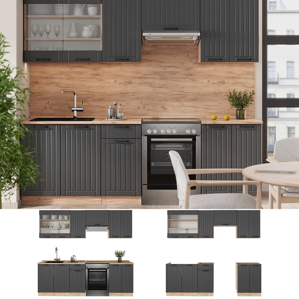 Cucina componibile Fame-Line Grigio scuro/Rovere dorato 240 cm, PL Antracite Vicco