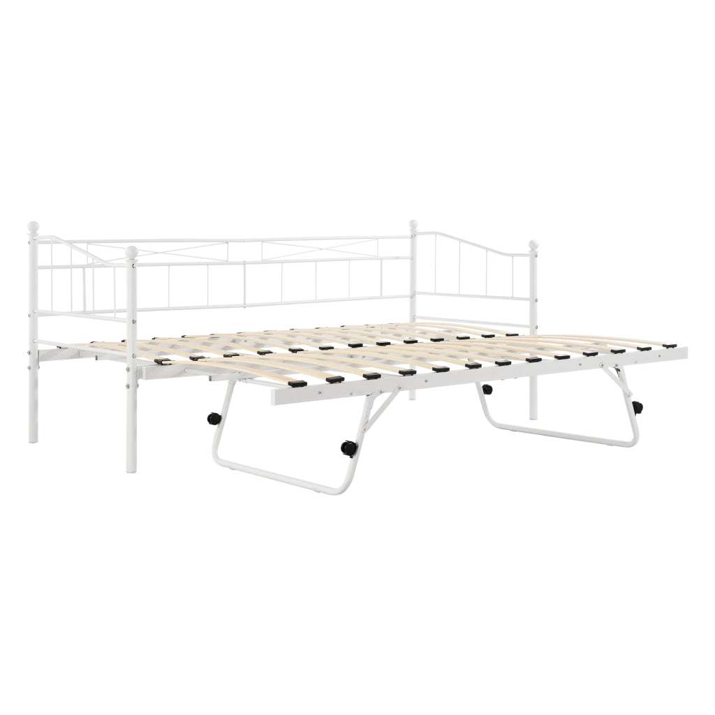 Divano in Metallo con Cornice Decorativa + Letto di Complemento con Gambe Pieghevoli e 4 Ruote, Sofa a 2-3 Posti di Seduta  e Secondo Letto Salvaspazio - Bianco