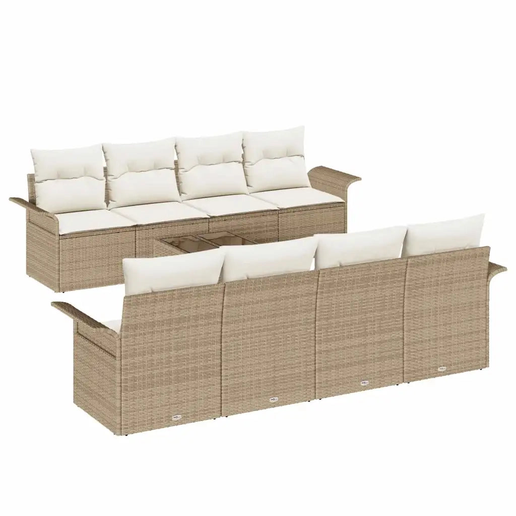 Set Divano da Giardino 9 pcs Beige e Crema polyrattan