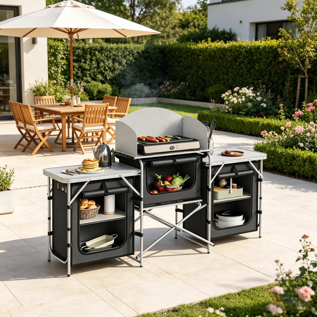 CUCINA DA CAMPEGGIO PIEGHEVOLE 174x48x112 cm Grigio scuro