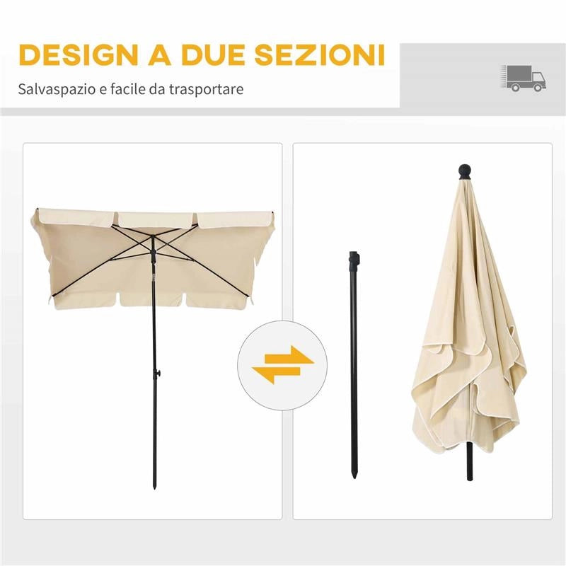 OMBRELLONE DA GIARDINO RETTANGOLARE E REGOLABILE CON PALO IN ALLUMINIO 2X1.3X2.5 M BEIGE