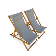 Set 2 lettini prendisole in legno con cuscino poggiatesta, grigio