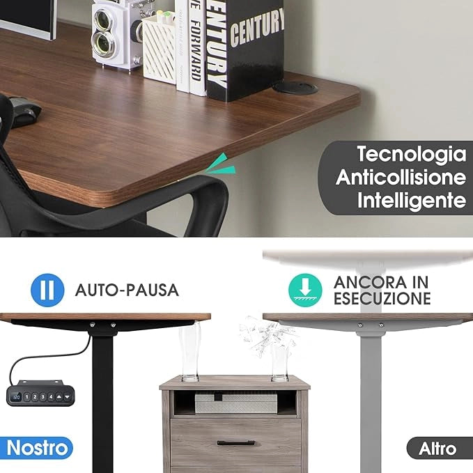 Scrivania Regolabile in Altezza, Scrivania Elettrica con 2 Motori con Memoria, Protezione Anticollisione e Vassoio per Cavi, Standing Desk per Casa e Ufficio, Portata 100 kg (Nero)