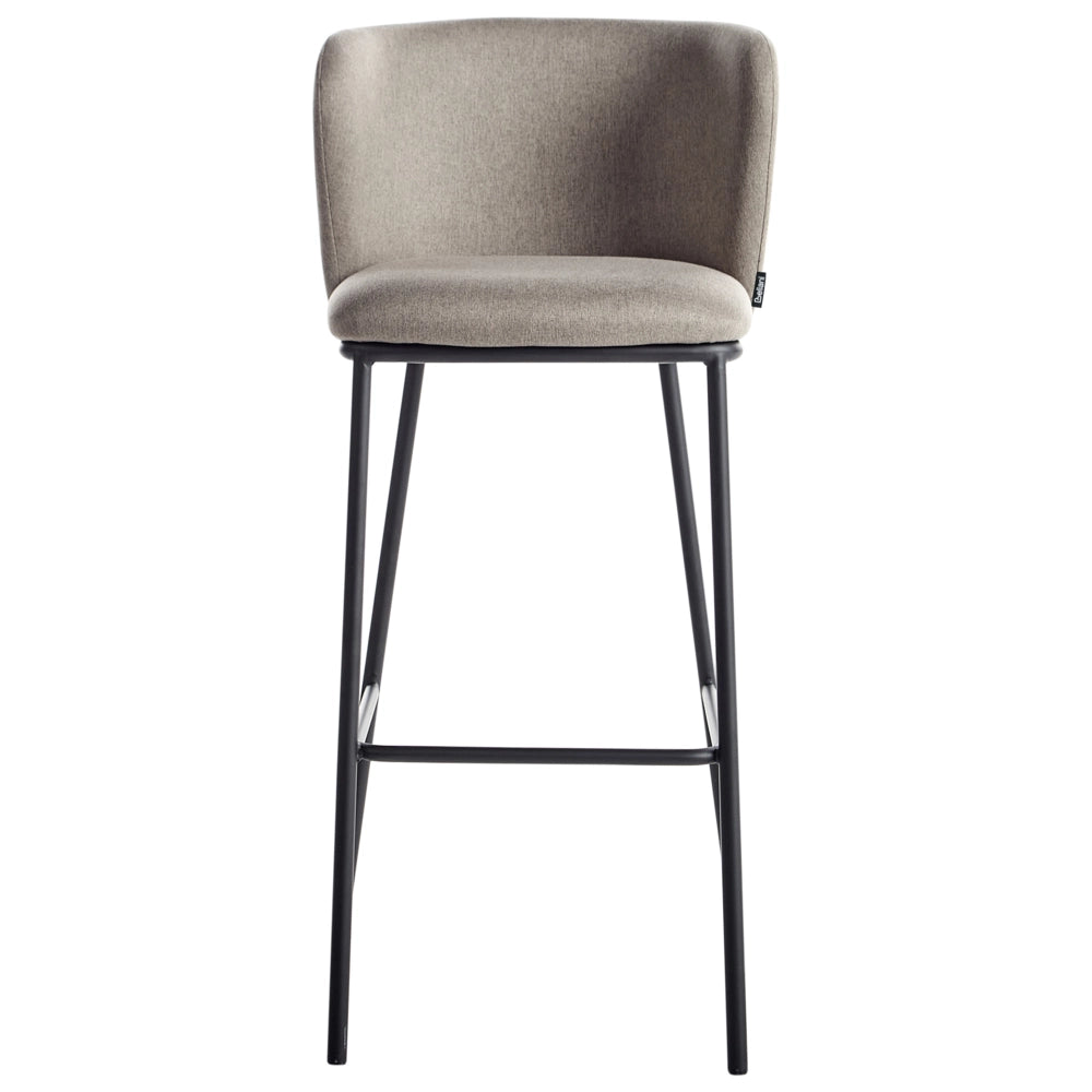 Set di 2 sedie da bar Rivestimento in bouclé tortora Gambe in metallo nero Sgabelli senza braccioli Schienale curvo Sala da pranzo moderna Cucina