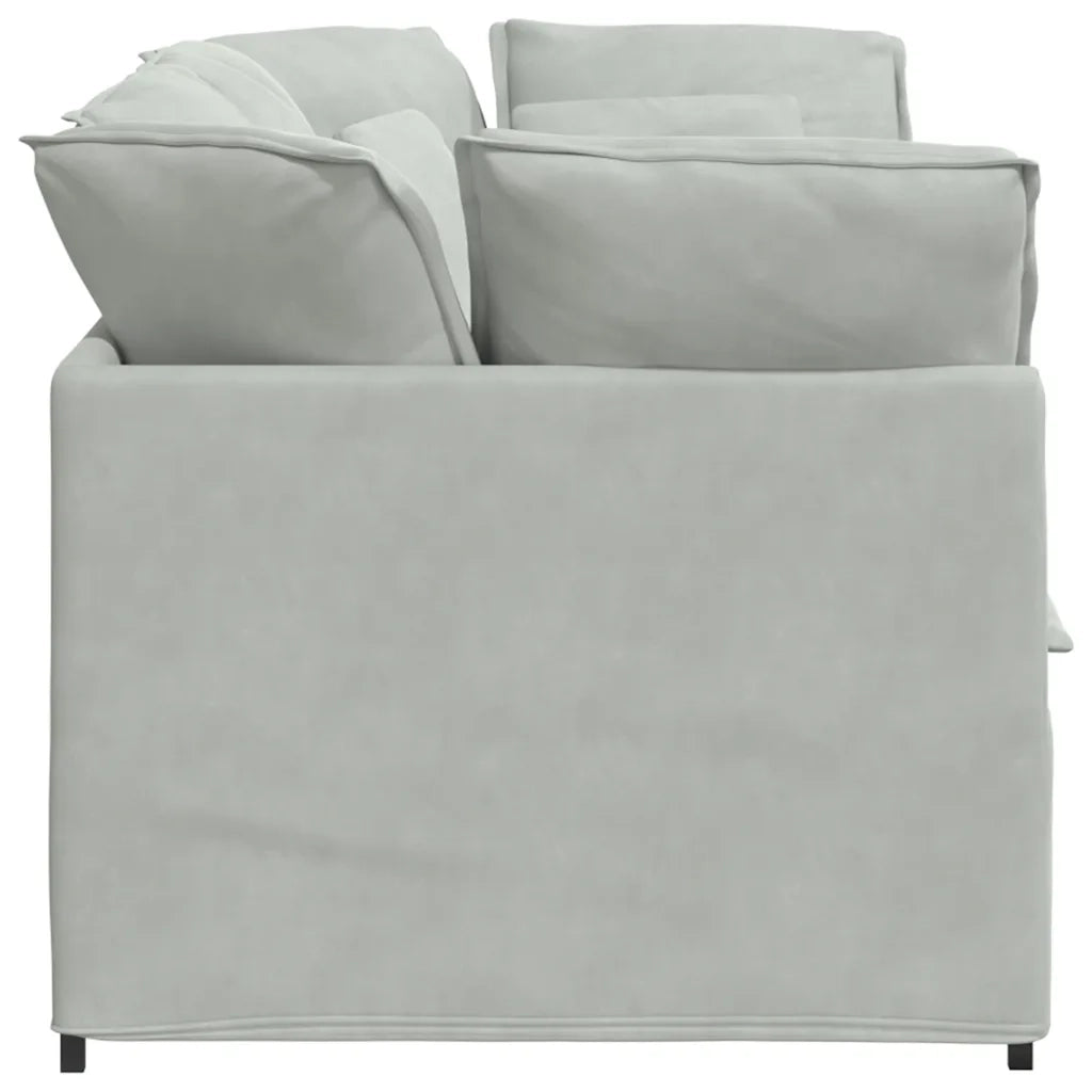 Divano Modulare con Cuscini in Velluto Grigio Chiaro 3321249