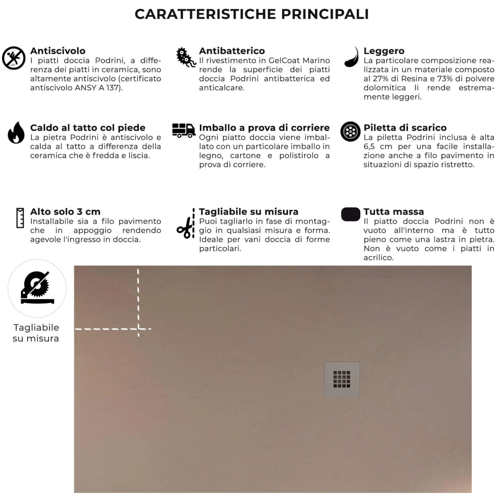 Piatto Doccia in Pietra 70x70 cm Bonussi Ardesia Everest Moka