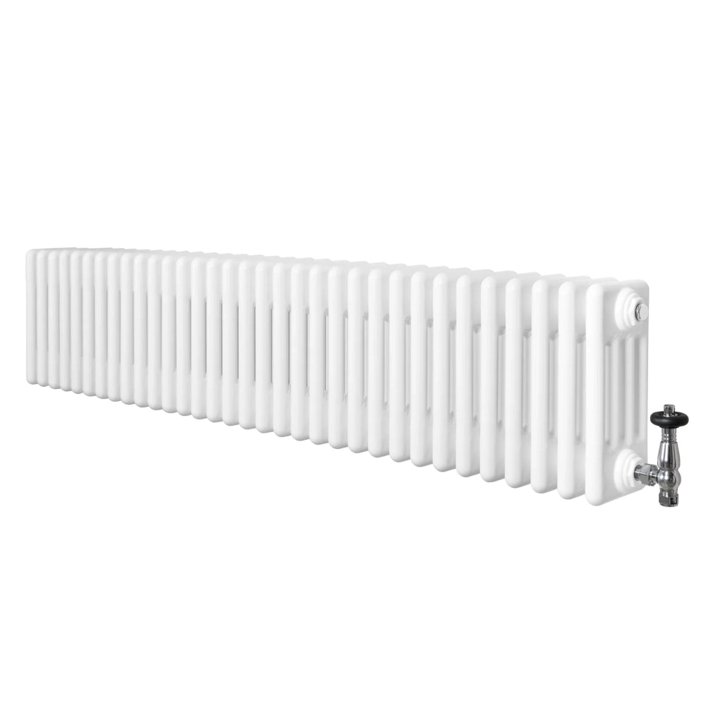 Radiatore Tradizionale 4 Colonne Orizzontale Bianco & Valvole 300 x 1505 mm