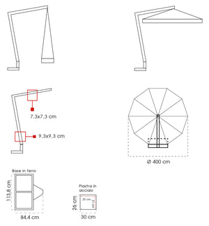 Ombrellone da Giardino Decentrato Ø4m in Legno Telo in Acrilico Danieli Lisbona Ecrù