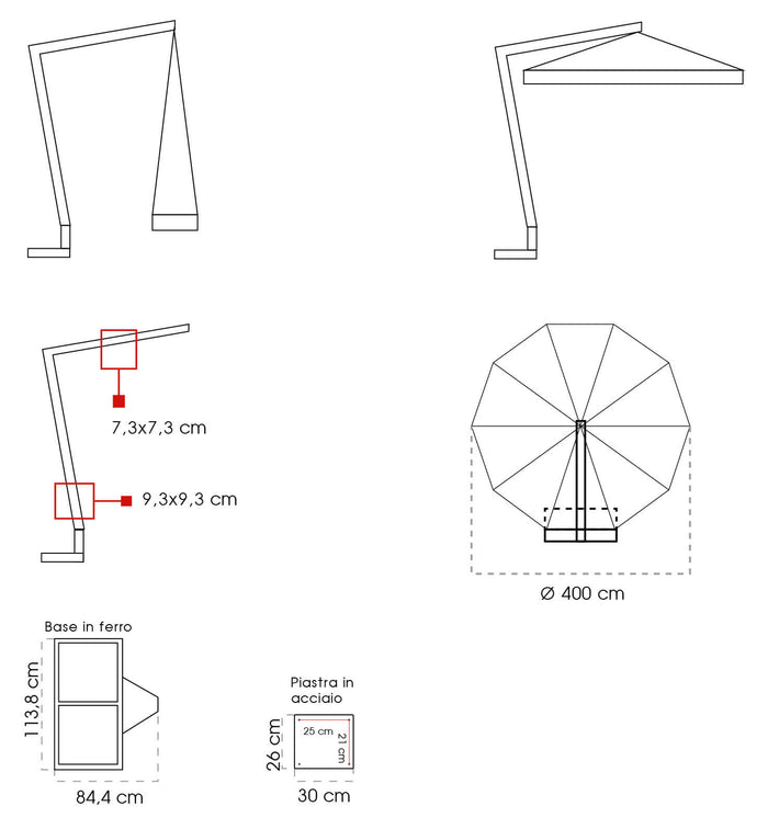 Ombrellone da Giardino Decentrato Ø4m in Legno Telo in Acrilico Danieli Lisbona Ecrù