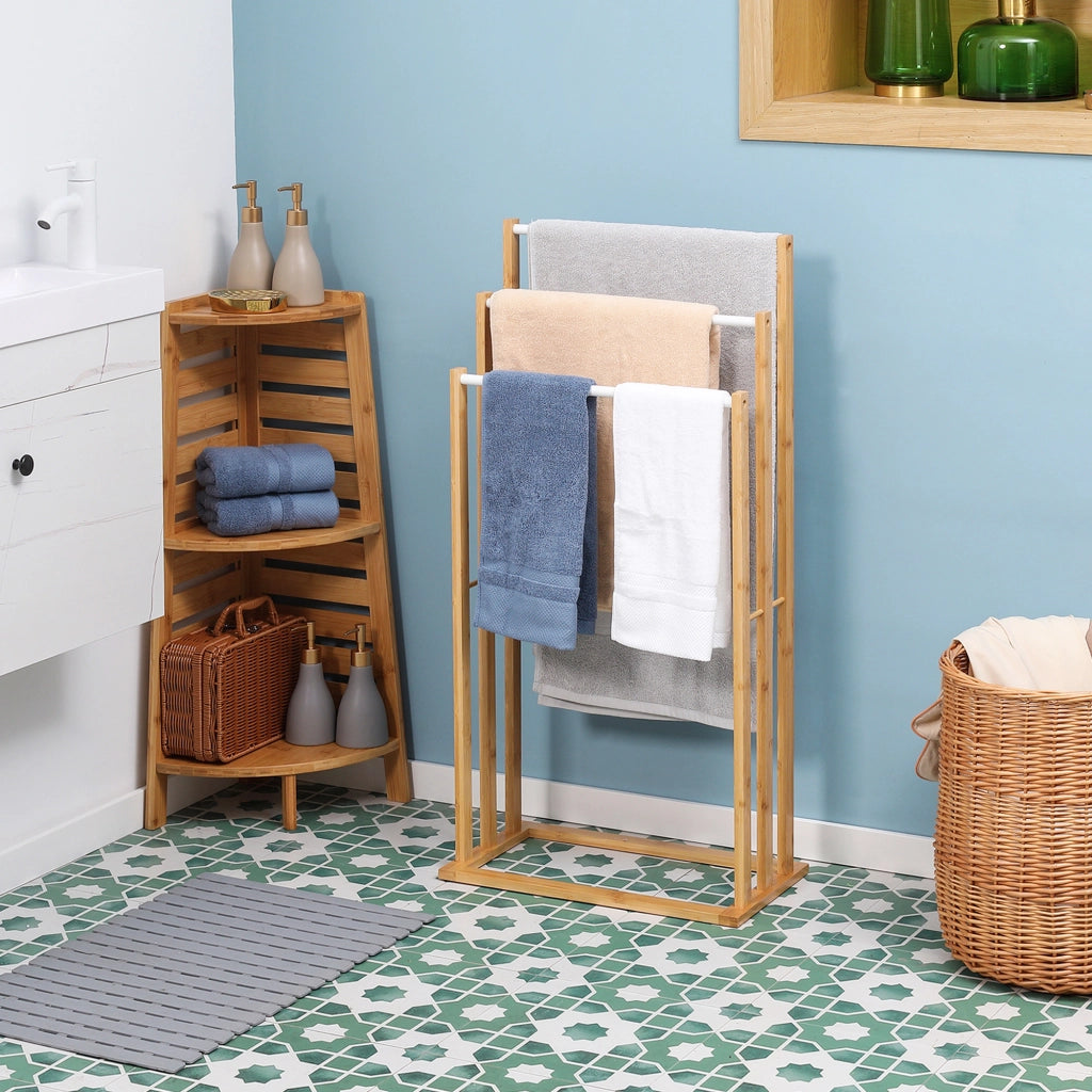 EasyComfort Portasciugamani a 3 Sbarre in Bambù , Design Leggero e Portatile, 48x25.8x94 cm, color Legno