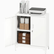Mobile da ufficio in metallo, ante con serratura, cassettiera da ufficio, design a 2 ripiani, bianco