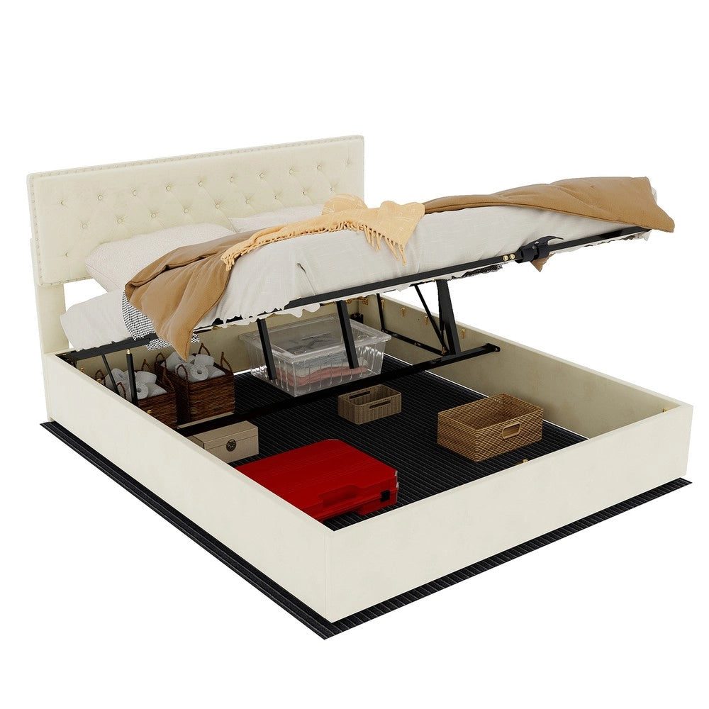 Letto Contenitore Imbottito con Materasso ¨C MINIMAL ¨C Velluto Beige 160x200
