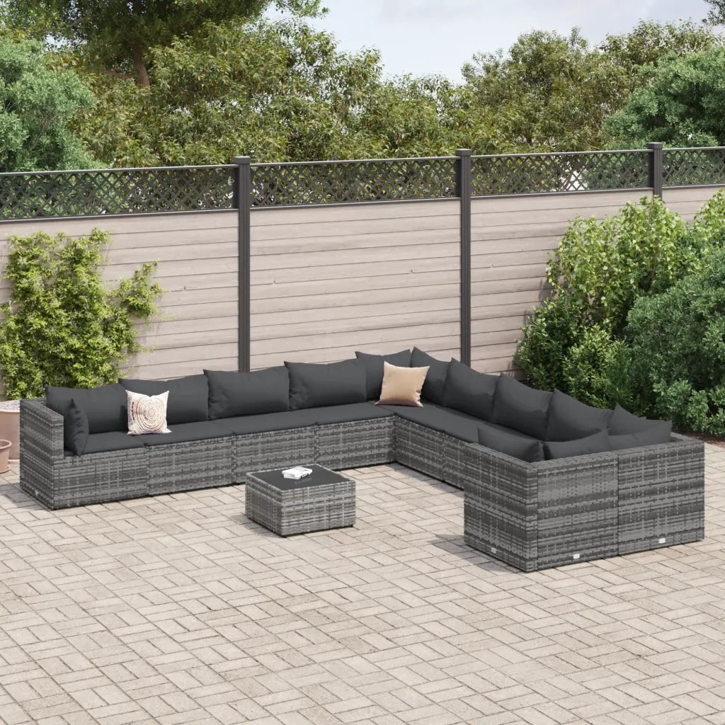 Set Divani da Giardino 11 pz con Cuscini in Polyrattan Grigio