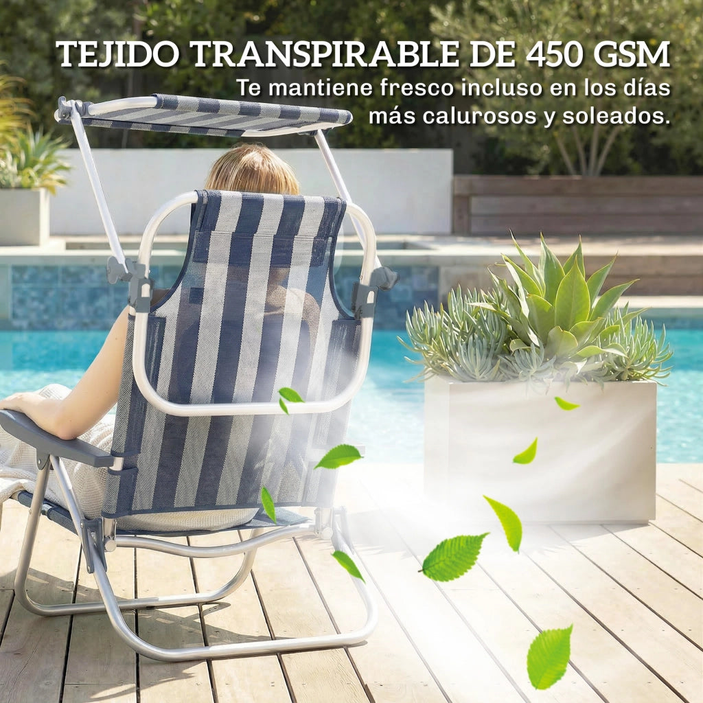 Sedia da Spiaggia Pieghevole con Tettoia ¨C zephmum ¨C Blu e Bianco