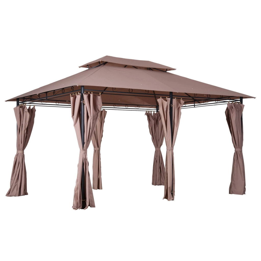 EasyComfort Gazebo da Giardino 4x3m con Doppio Tetto e Tende Laterali in Acciaio e Poliestere, Color Cachi