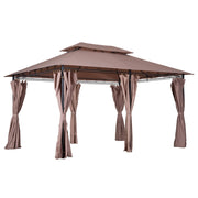 EasyComfort Gazebo da Giardino 4x3m con Doppio Tetto e Tende Laterali in Acciaio e Poliestere, Color Cachi