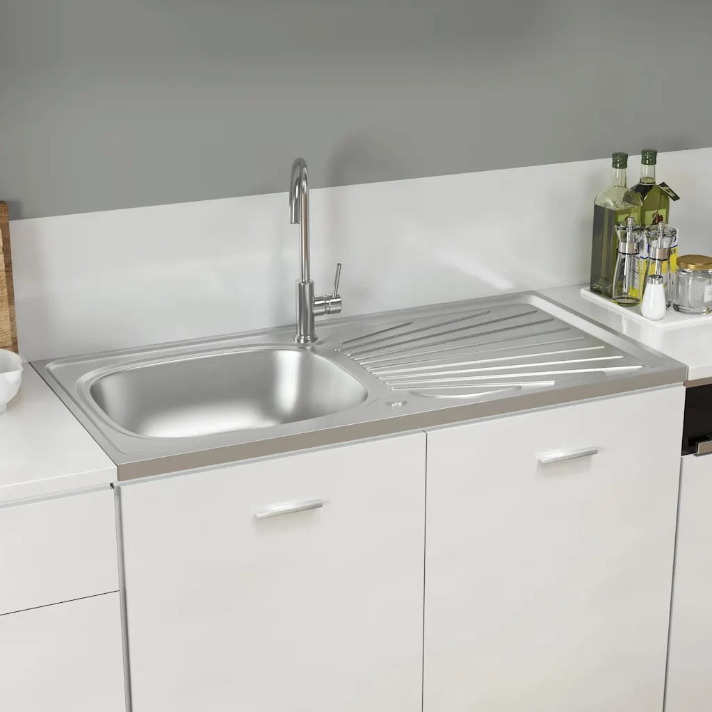Lavello da Cucina con Scarico-Lavandino-Lavabo Argento 1000x500x155 mm Acciaio