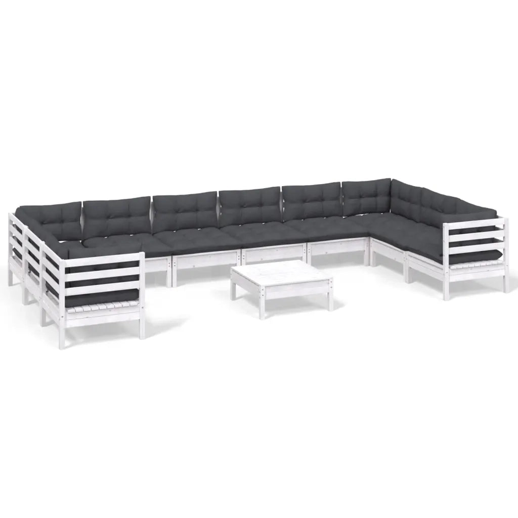Set Divani da Giardino 11 pz con Cuscini Bianchi Legno di Pino 3097338