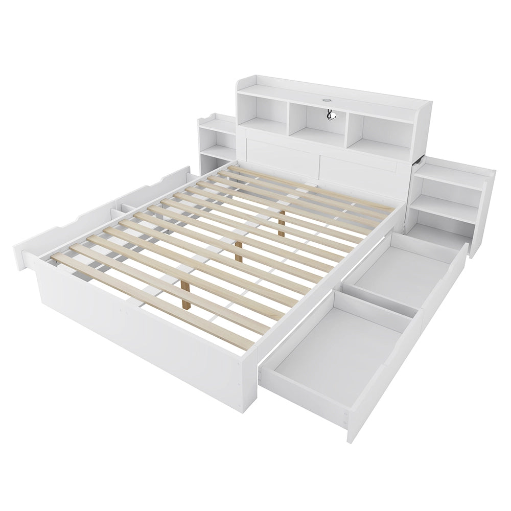 Letto matrimoniale - Xylo - 140x200 cm USB wireless bianco