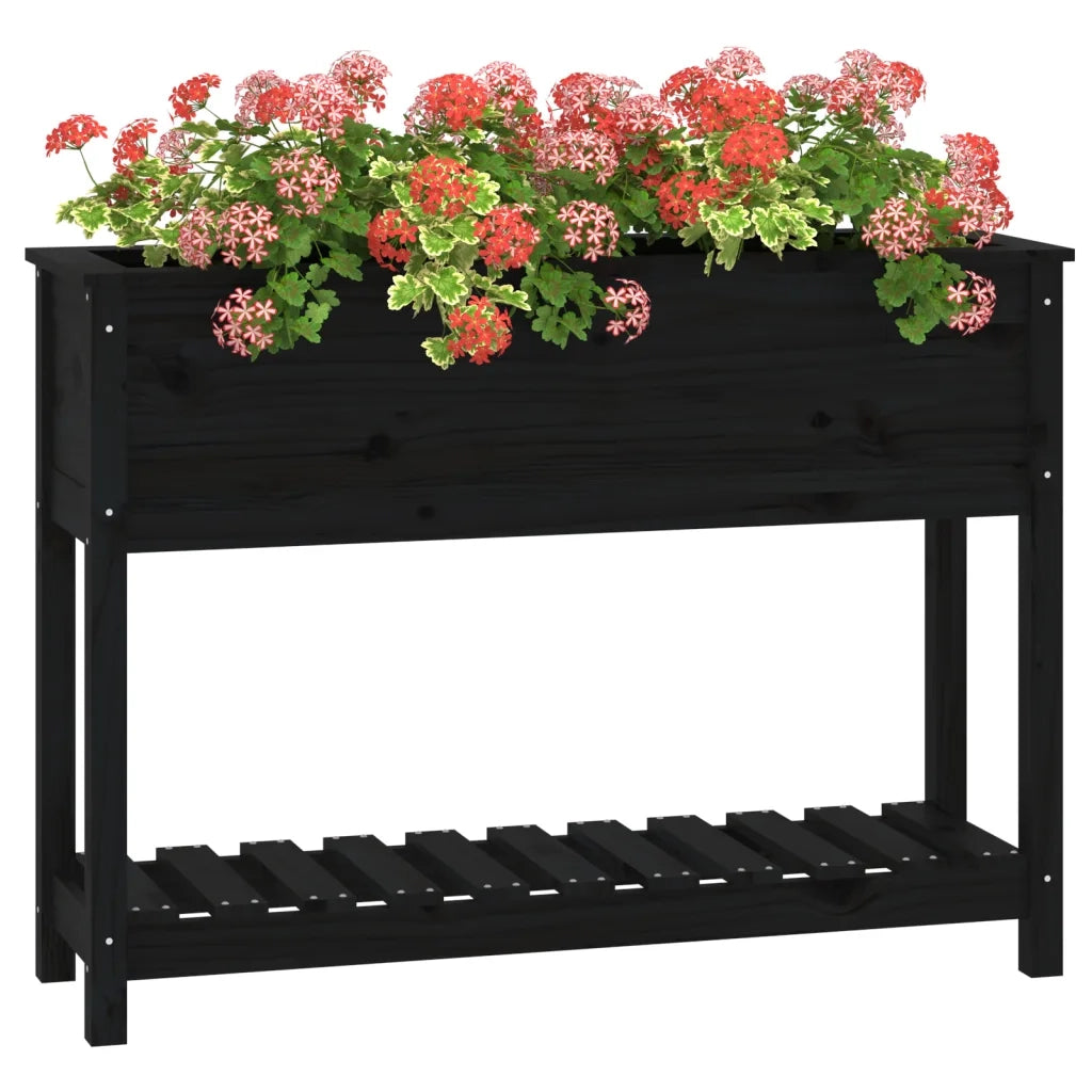 Fioriera con Mensola Nera 111,5x34,5x81 cm Legno Massello Pino 823770
