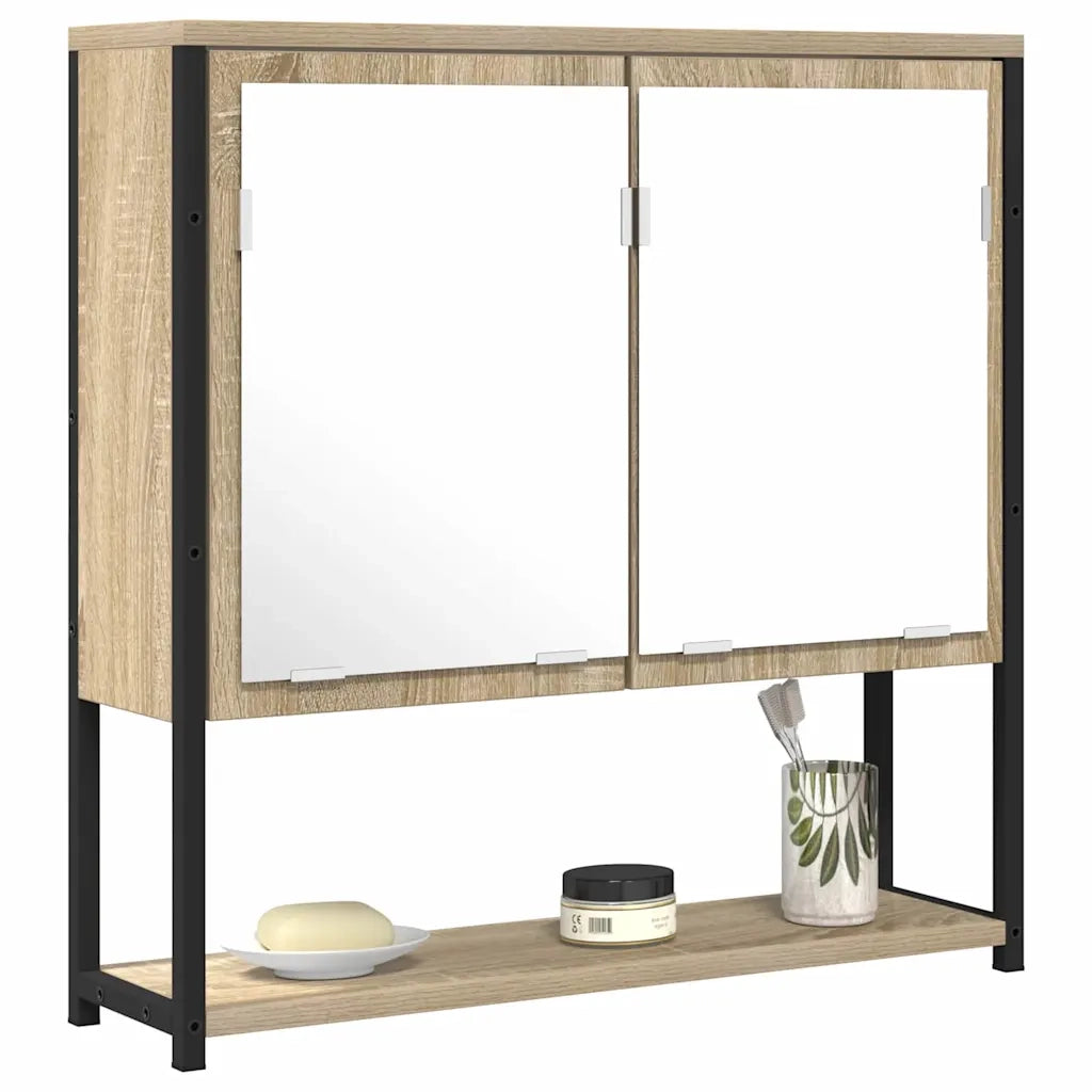 Specchio da bagno con lo scaffale-Mensola con Specchio Beige 60 x 16 x 60 cm