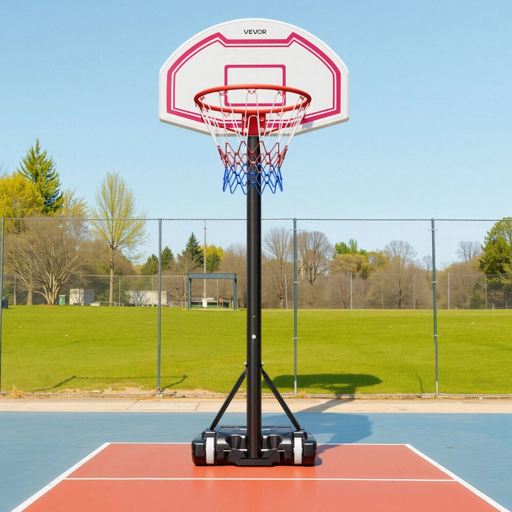 Canestro da Basket da Esterno Regolabile da 1,6 a 2,1 m con Ruote e Tabellone 711,2 mm X018 per Giardino e Cortile