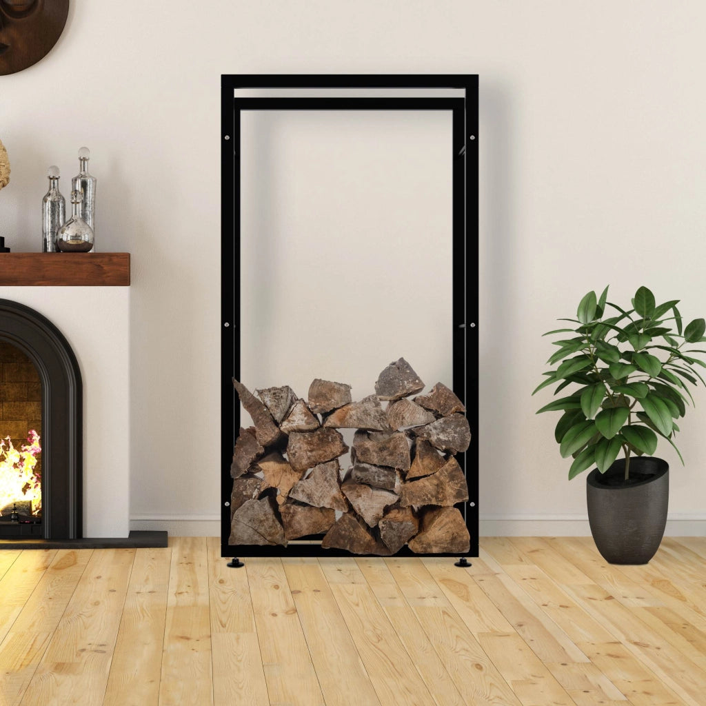 Esclusivo portalegna KERI V2 in metallo nero,25x80x150 cm