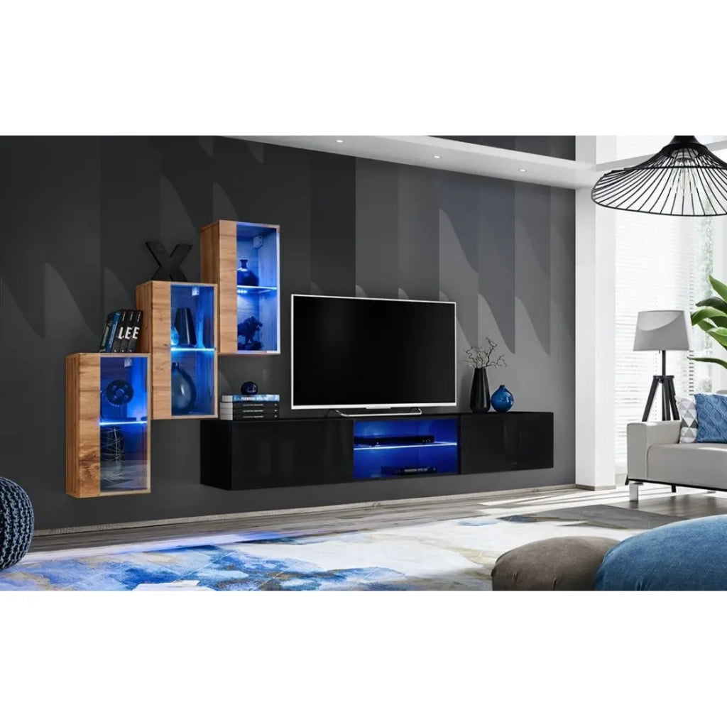 Set di mobili da soggiorno SWITCH XXII design, colore rovere e nero.