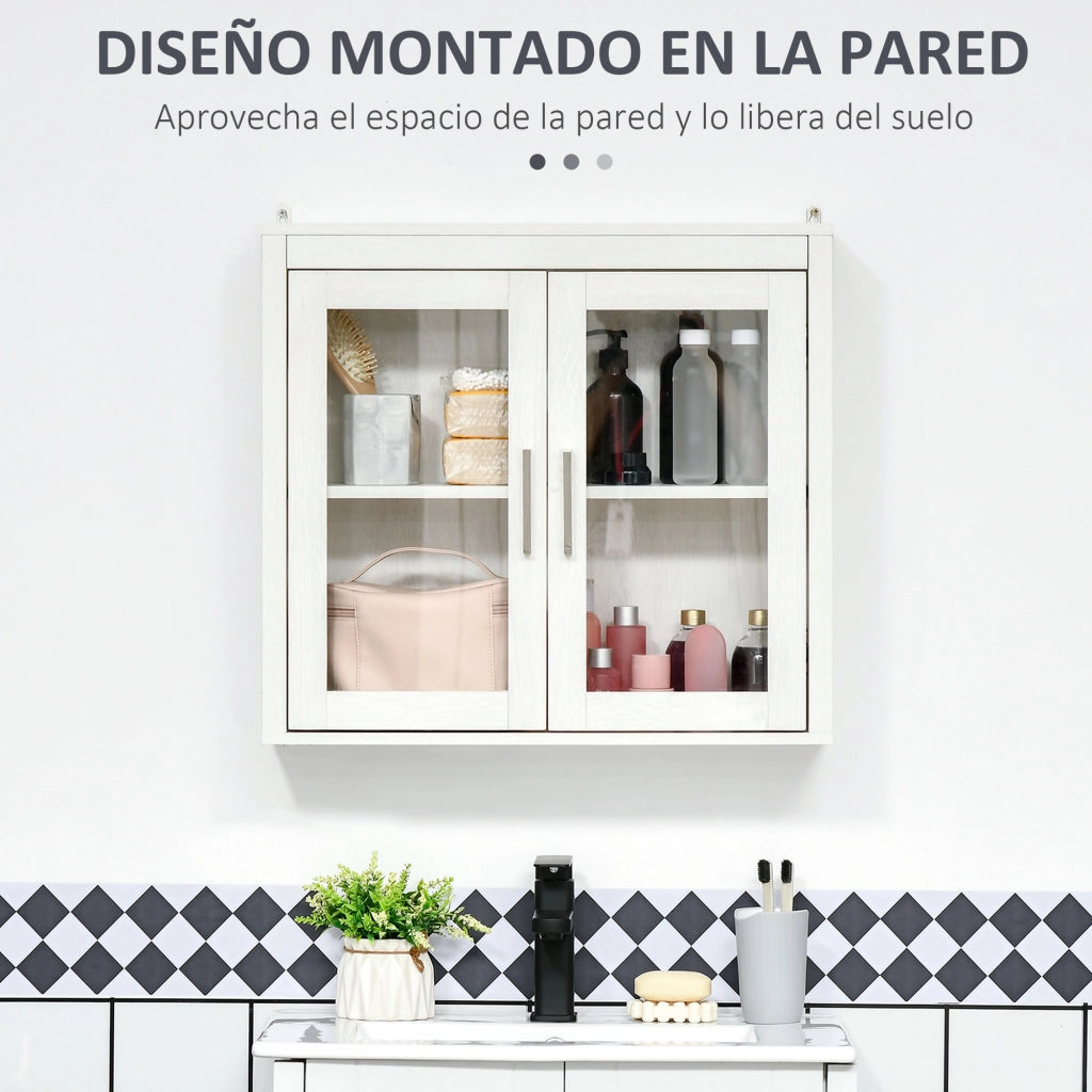 Mobile da Bagno Sospeso con Ante in Vetro e Ripiano Regolabile ¨C Zephmum ¨C 60x19,5x54 cm Bianco