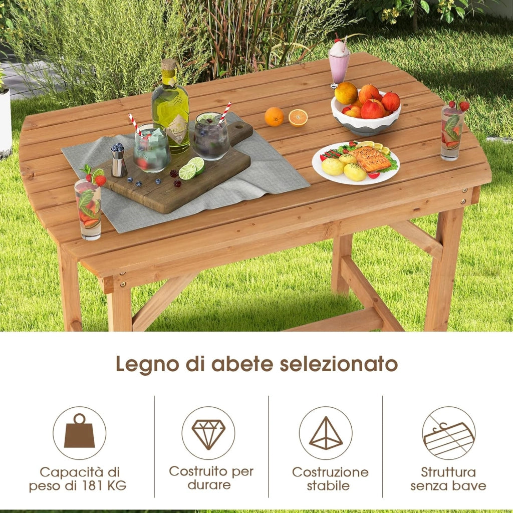 Tavolo Pranzo da Giardino in Legno, con Foro per Ombrellone, per 4-6 Persone, Giardino Patio Cortile, 100 x 60 x 75 cm, Portata 180 kg