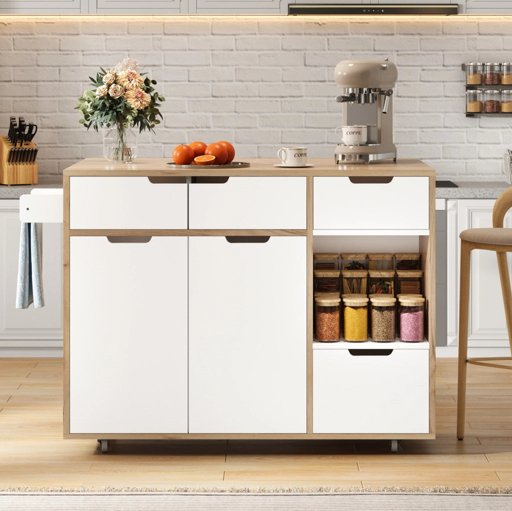 Mobile contenitore con ruote 120x46x85 cm in legno ingegnerizzato bianco