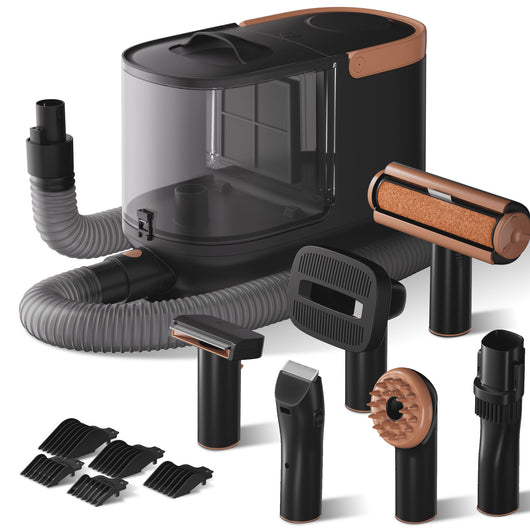 Fudajo Set per toelettatura di animali domestici 6 in 1, aspira peli per cani e gatti, tosatrice per cani, con accessori per la cura del pelo, colore nero