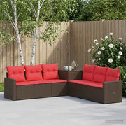 Set di divani 7 pz Marrone e Rosso Rattan sintetico e Acciaio 3448801