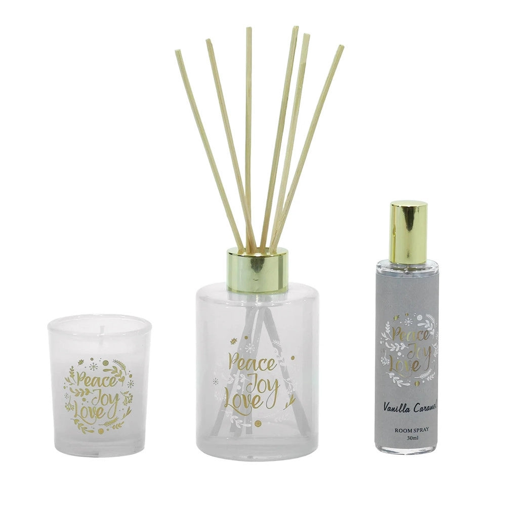Trade Shop - Set Diffusore Fragranza 100ml Con 6 Bastoncini Candela Profumata Spray Ambiente Natalizio -
