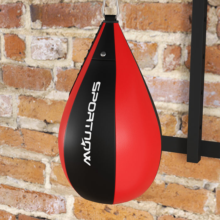 Punching Ball a Muro con Speed Bag Girevole a 360° e Regolabile su 7 Altezze Nero e Rosso