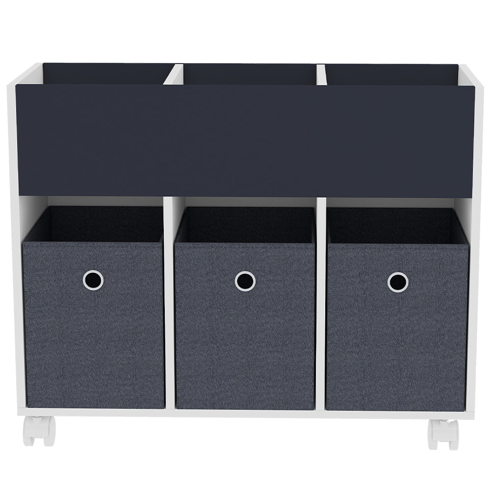 Scaffale per Bambini 3 Cassetti Tessuto Libreria Ruote Scaffalatura Portaoggetti